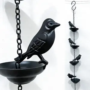 Vintage Bird-shaped Rain Chain Water Connector – Decorative hanging chain for outdoor gutters, with additional hooks, garden drainage movable bird-shaped steering wheel, deep bronze color, suitable for gutters with hooks