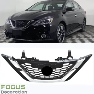 For Nissan Sentra 2016 2017 2018 Front Bumper Upper Grille Chrome & Black Grill _ 303847506426