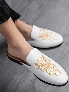 Summer Korean style closed-toe slip-on embroidered casual fashion breathable British style trendy hairdresser Shoe slippers