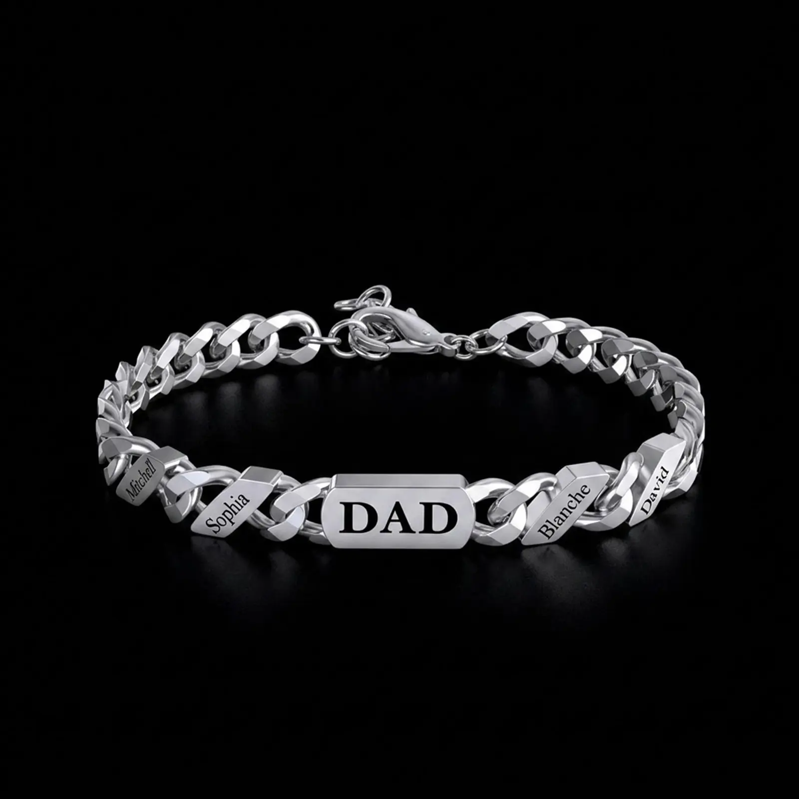KissYan Personalized Bracelet for Men, Layered Leather and Cuban Chain with Custom Engraved Names, Father's Day Jewelry Gift for Dad, Cuban Chain Bracelets, Jewelry Gifts, Men's Jewelry