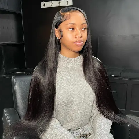 Women's 100% Brazilian Remy Virgin Human Hair Bling Straight Lace Front Wig - 13x4/13x6 Transparent Lace, 180 Density, 30-32in for Glam Length, Natural Color, Medium Cap, 4 Combs for Secure Confident Wear, for Shopping, Party, Wedding Sale
