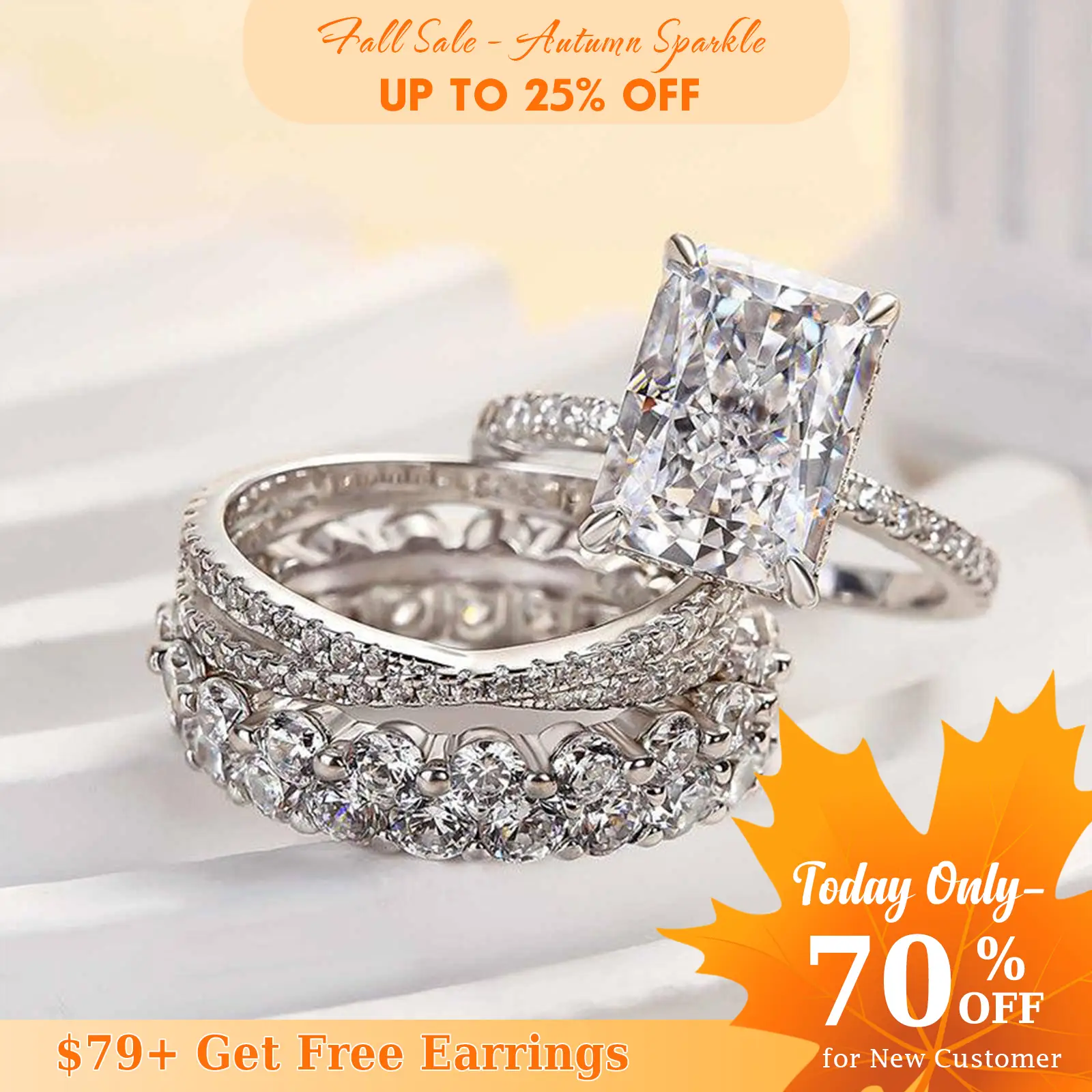 Effinny 4.0ct Radiant Cut 4PCS Cubic Zirconia Wedding Ring Set for Women, 925 Sterling Silver Promise Ring, Bridal Ring Set for Wedding, Party, Travel