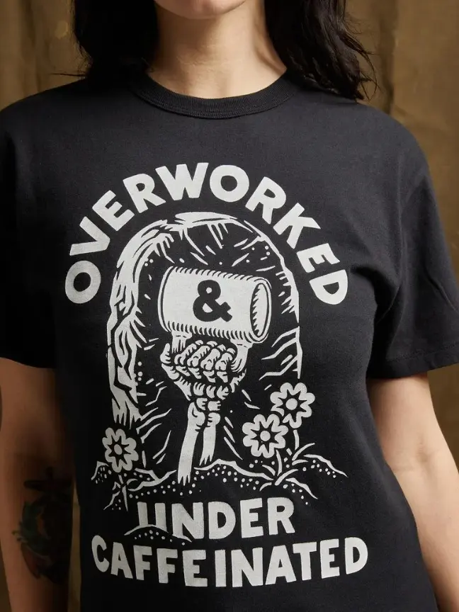 Over Worked Under Caffeinated Tee | Coffee T-shirt | Co Worker Gift | Caffeine | Best Coffee Shirt