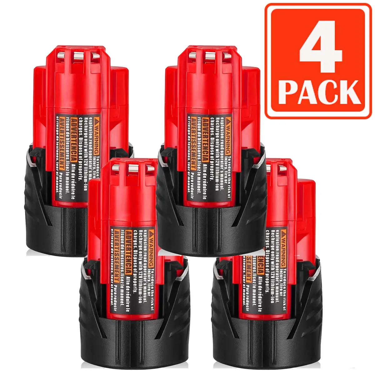4pcs 12V 3.0Ah For Milwaukee M12 Lithium Ion Battery, Compatible With 12V Tools/ Heated Jacket 48-11-2420 48-11-2440 48-11-2402 48-11-2411 Cordless Power Tools