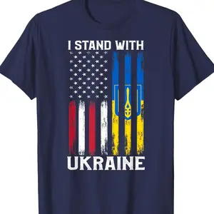 I Stand With Ukraine Flag American USA Flag Support Ukraine T-Shirt T73