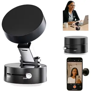 Adjustable Phone Stand with On/Off Switch, 360° Rotation, Fordable and Portable with Multipurpose Phone Holder for Car, Home, Office (Black)