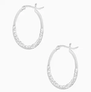 Sterling Silver Hammered Oval Hoops Earrings