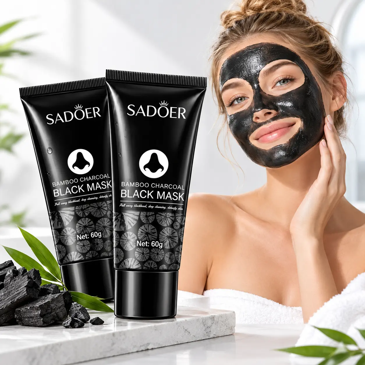 Bamboo Charcoal Peel Off Face Mask, Black Charcoal Skincare Mask, Deep Pore Cleansing Oil Control Mask, Unisex Daily Skincare Facial Mask for Oily & Combination Skin, Multi Pack Available
