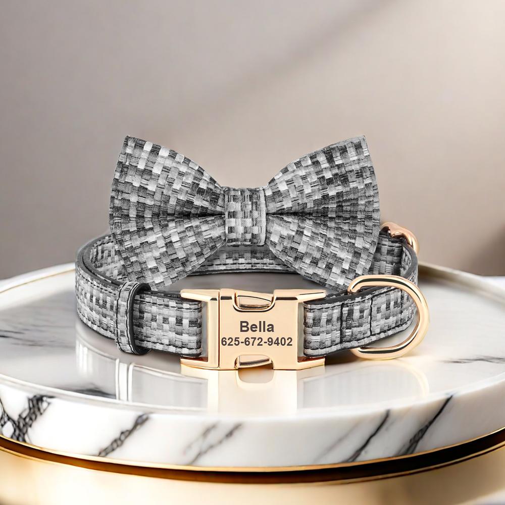 Personalized Leather Dog Collar With Bowknot