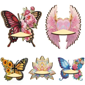 5D DIY Wooden Diamond Painting Art Corner Shelf for Kitchen Bedroom - Butterfly/Flower/Wings
