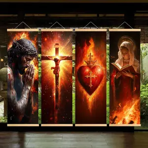 Wooden Hanging Banner, 4 Counts Religious Art, Holy and Benevolent Decoration, Virgin Mary, Holy Light Cross, Perfect Living Room Decor, Religious Home Decor, Office Poster, Ornaments