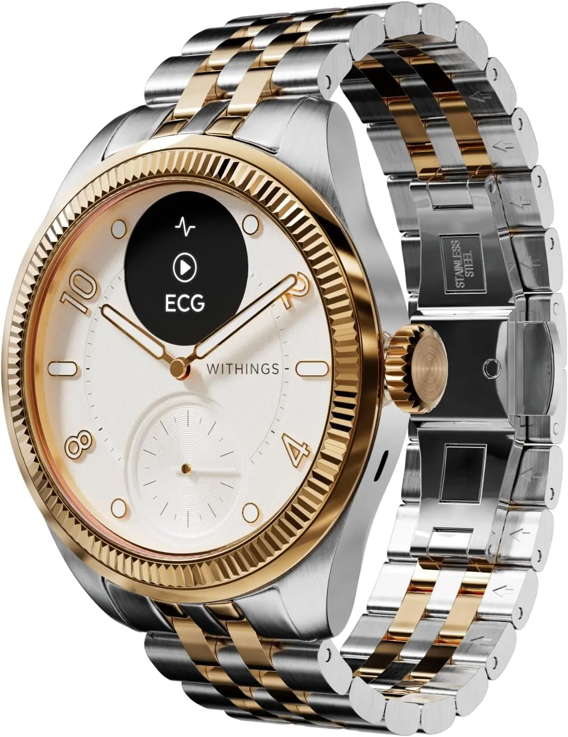 Withings Scanwatch Nova Brilliant - Heart Health Hybrid Smart Watch for Men & Women - SPO2, Temperature Monitoring, Sleep, Respiratory Health, Cycle Monitoring, 30-Day Battery Life, Apple iOS/Android, Silver Gold, 39mm