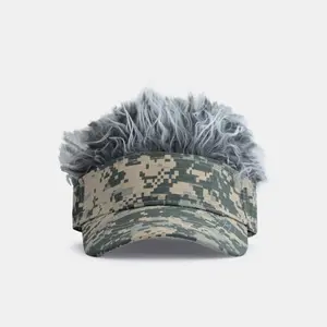 Tactical Camouflage Fake Hair Sun Hat, Outdoor Party Role Play Suitable, Unisex Casual Style, Perfect for Cosplay Events, Sun Protection, Tactical Headwear