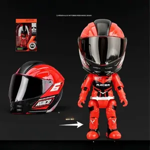 2026 New Q Version Motorcycle Rider Alloy Deformation Figure Helmet Doll Handmade Desktop Model Keychain Pendant