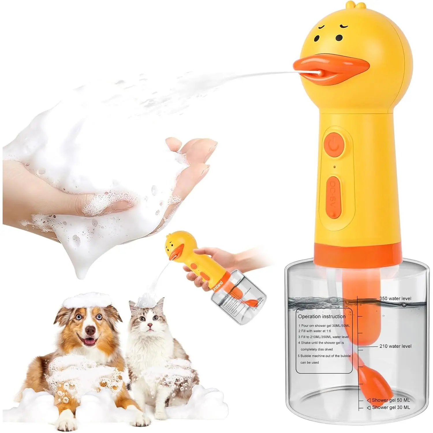 Dog Foaming Soap Dispenser, Automatic Electric Dog Shampoo Foamer Sprayer, Rechargeable Ducky Foaming Dog Shampoo Sprayer for Dog and Cat Bathing, Bathroom