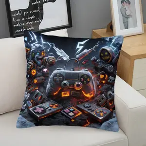 Gamer Retro Game Controller Print Throw Pillow, Gaming Cushion, Video Game Accent Pillow (Includes Pillow Core), Cyberpunk Game Controller Decor for Teen Boys & Gaming Room Bedroom & Sofa