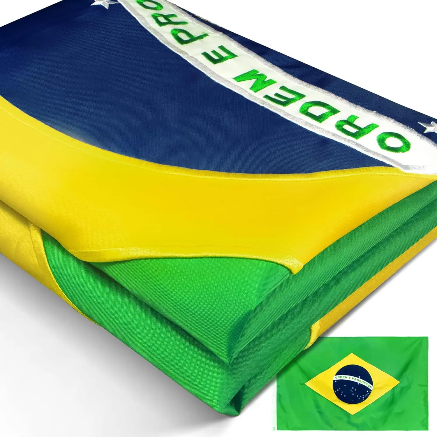 EverStrong Series Embroidered Brazil Flag 3x5 Feet - Embroidery &amp; Heavy Duty Canvas Header - 4 Rows of Lock Stitching - Nylon Brazilian National Flags with Brass Grommets 3 X 5 Ft