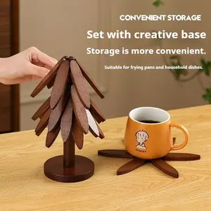 Festive Christmas Tree Stacking Toy for Kids - 4 in 1 Wooden Heat Proof Trivet Mat, Press to Flatten Hot Dish Holder