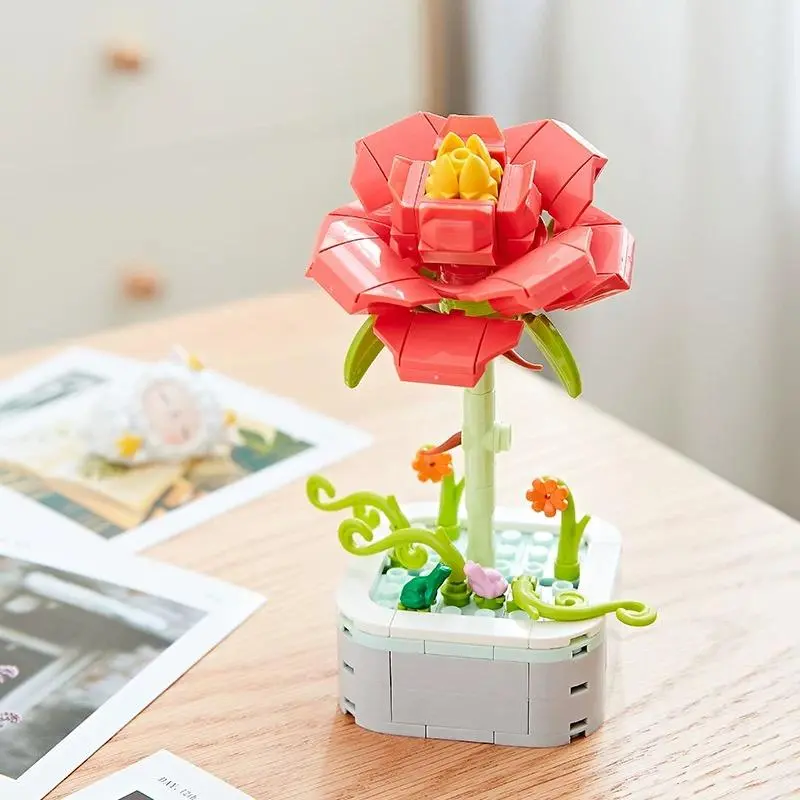 Building block peony flower in red color