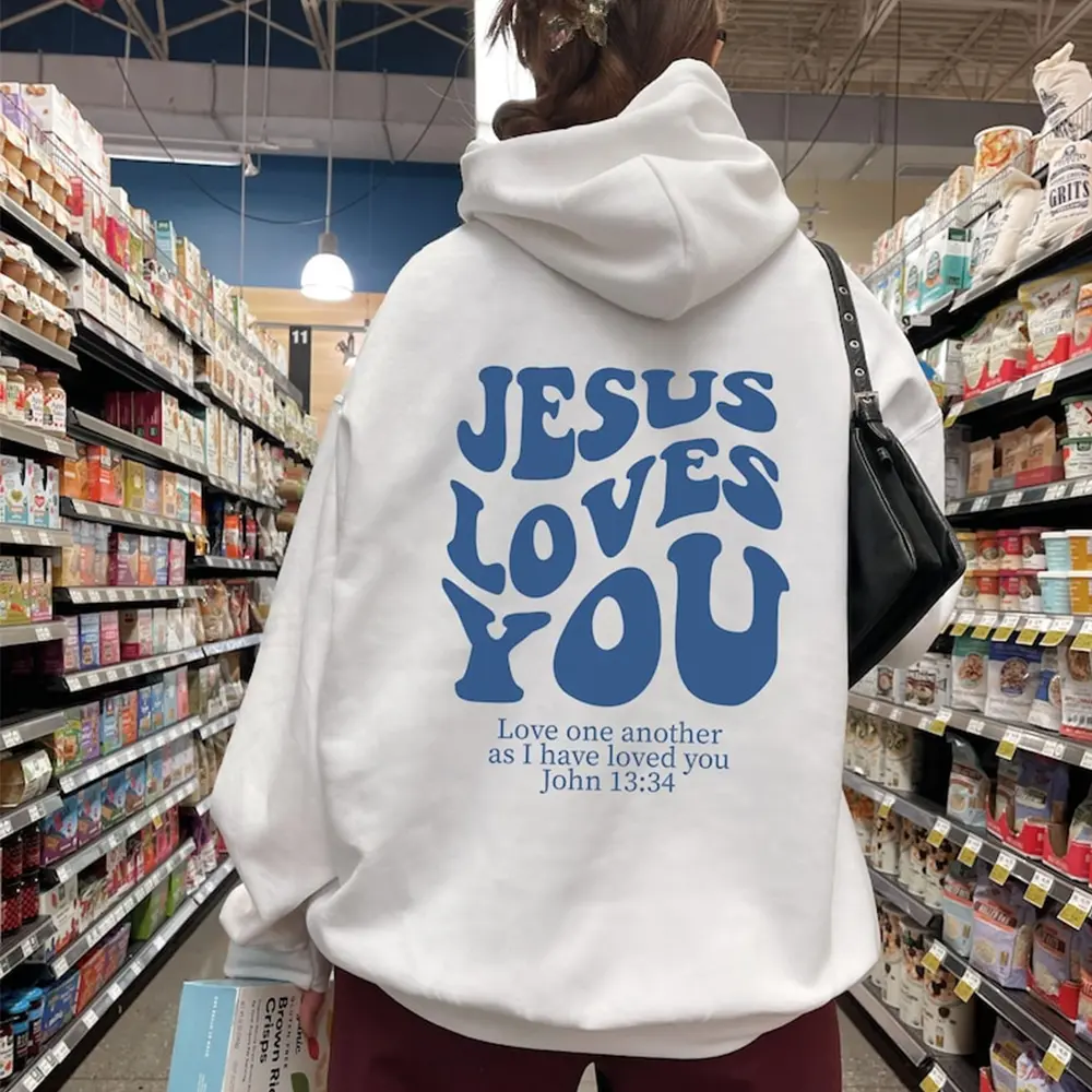 Jesus Loves You Hoodie Christian Bible Verse Hoodie with Back Print, Aesthetic Faith Hoodie for Women, Trendy Religious Hoodie for Her