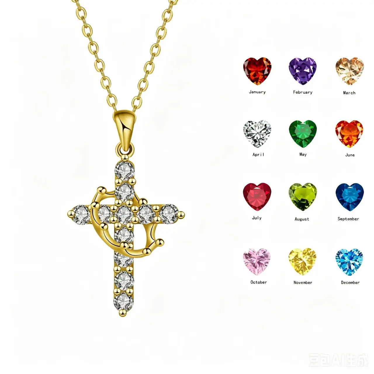 Women's 14K Gold Plated Crown Cross Pendant Necklace with Cubic Zirconia Birthstone, Elegant Minimalist Gold Plated Jewelry, Christian Faith Accessory for Ladies' Birthdays, Anniversaries religious