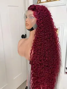 13x4 Lace Frontal Wigs Human Hair for Women 99J Burgundy HD Transparent Deep Wave Lace Front Wigs Human Hair Pre Plucked Wine Red Glueless Lace Colored Wigs 30inch