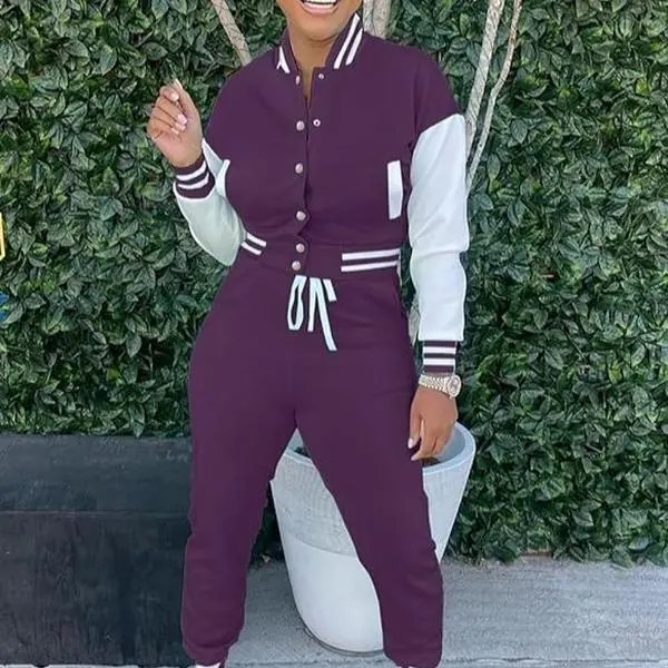 2024 Womens 2 Piece Varsity Tracksuit Outfits Fashion Patchwork Long Sleeve Bomber Jackets Bodycon Pants Set Sweatsuits,red,black,Athleisure wear