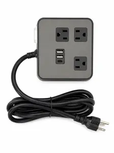 IPX6 Waterproof Outdoor Power Strip, Surge Protector with 3 Outlets & 3 USB Ports (2A1C), 6FT Flat Plug Extension Cord for Garden Patio - Fireproof ABS, Black