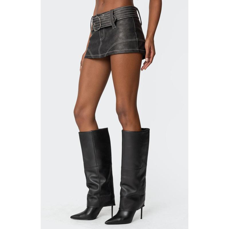 Edikted Women's Washed Faux Leather Mini Skort - Multicolor