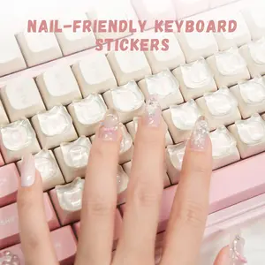 AULA Cat-Shaped Clear Glass Typing Stickers for Long Nails Fully Transparent Sticker Compatible with Desktop Laptop Keyboard & Button Booster Set 30pcs Gaming Keyboard Accessories Nail-Friendly Design