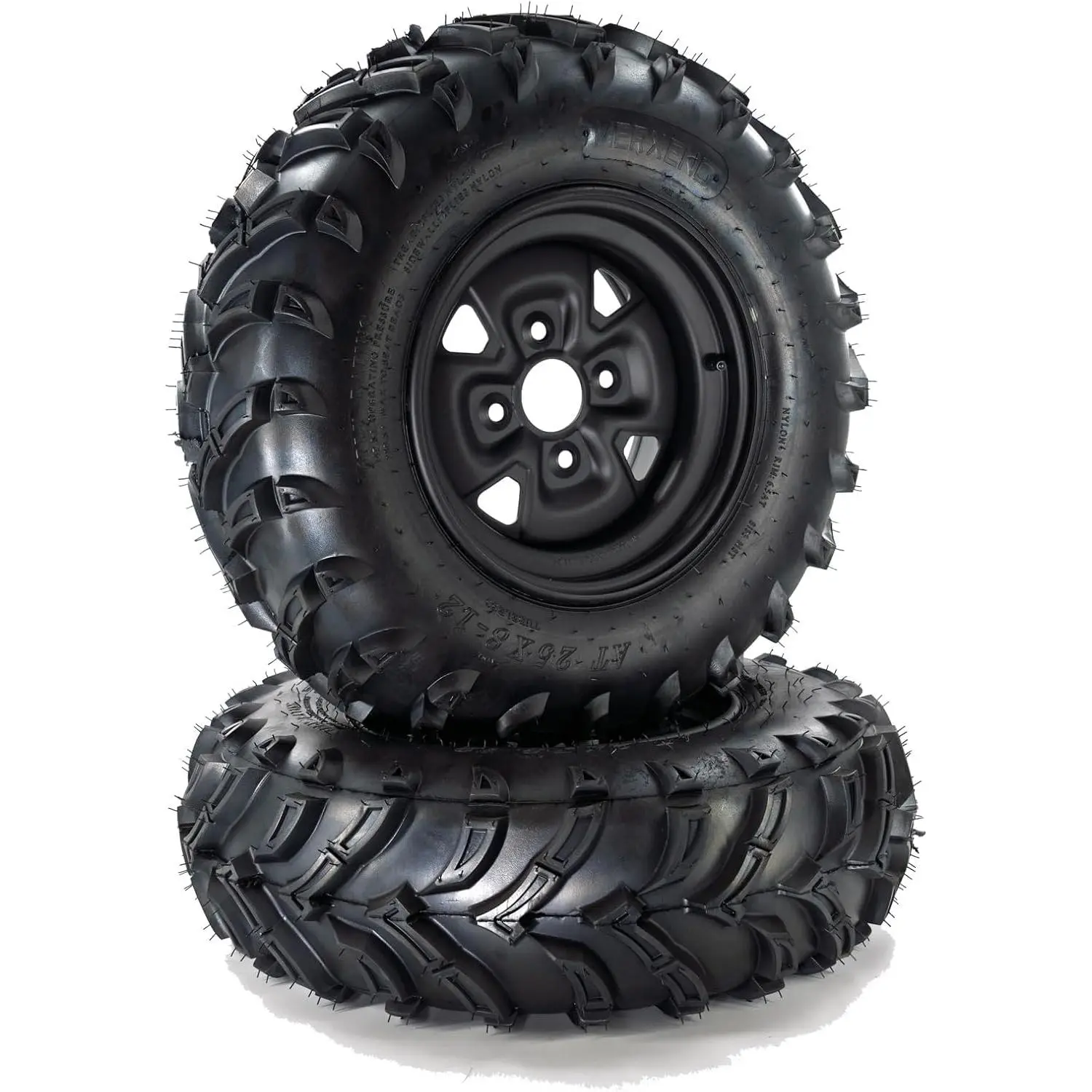 Set Of 2 25x8-12 ATV Tires 6PR Rims PCD 136 * 4 ET:3.5+2.5 - Durable 6-Ply Rubber & Nylon, 4-Lug Steel Rims, Thick Lug Tread, Predictable Traction, and All-Terrain Performance