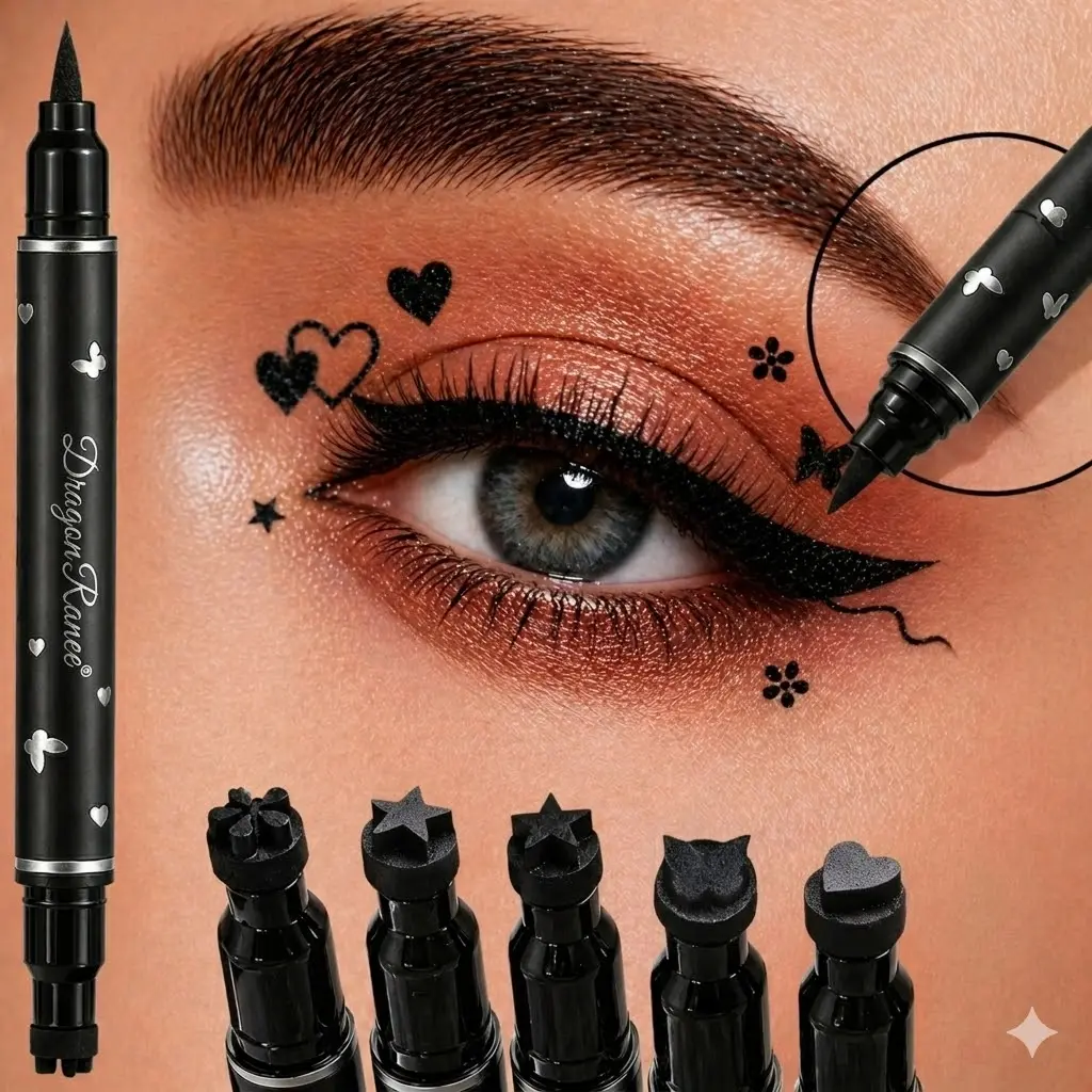 Adults' 5-Piece Double-Ended Eyeliner Stamp Pen Set - Stamp & Glide 2-in-1 Waterproof, Smudge-Proof Liquid Liner for Long-Lasting Cosmetic Eye Makeup, Makeup Routine, Winged Eyeliner Stamp Waterproof Precision Eyeliner Smooth