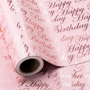 Reversible Birthday Wrapping Paper - Mini Roll - 17 Inch x 33  - Rose  Foil Happy Bday Lettering Design for Birthday, Holiday, Party,  Shower