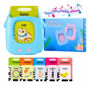 Bilingual English Spanish Talking Flash Cards for Kids Ages 3+, 224-Word Language Learning Toy, Montessori Flash Cards