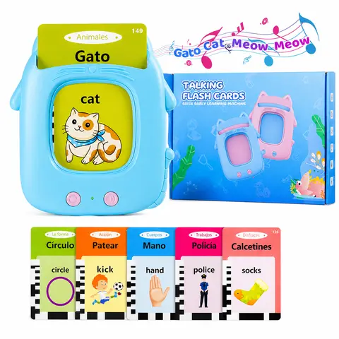 Bilingual English Spanish Talking Flash Cards for Kids Ages 3+, 224-Word Language Learning Toy, Montessori Vocabulary Cards, Screen-Free Preschool Educational Gift