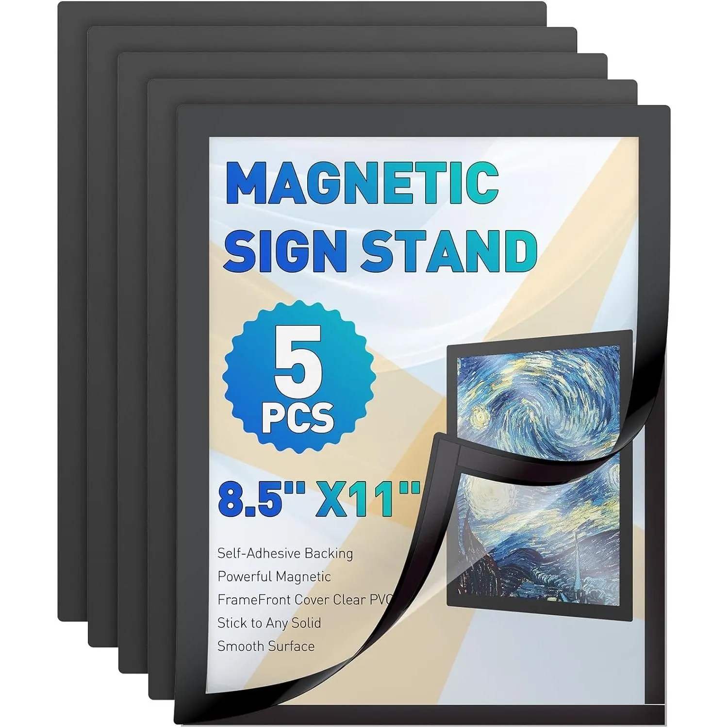 5 Pack  Sign Holder 8.5" x 11" Self-Adhesive  Picture Frame Wall Mounted Display Frame for Home Office Store Poster Document Holder for Wall Door Glass Window Refrigerator