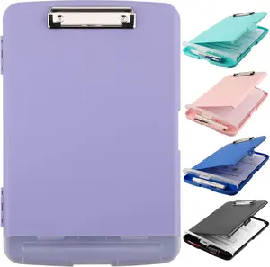 Clipboard with Storage,A4  Clipboards with Pen Holder,Heavy Duty Storage Clipboard with Low Profile Clip, Clipboards Folder Side-Opening Clip Boards,Smooth Writing Clip Board (Light Purple)