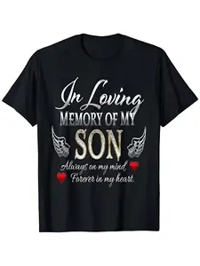 In Loving Memory of My Son T-Shirt | Always on My Mind Forever in My Heart Tee | Silver Wings Memorial Shirt for Parents