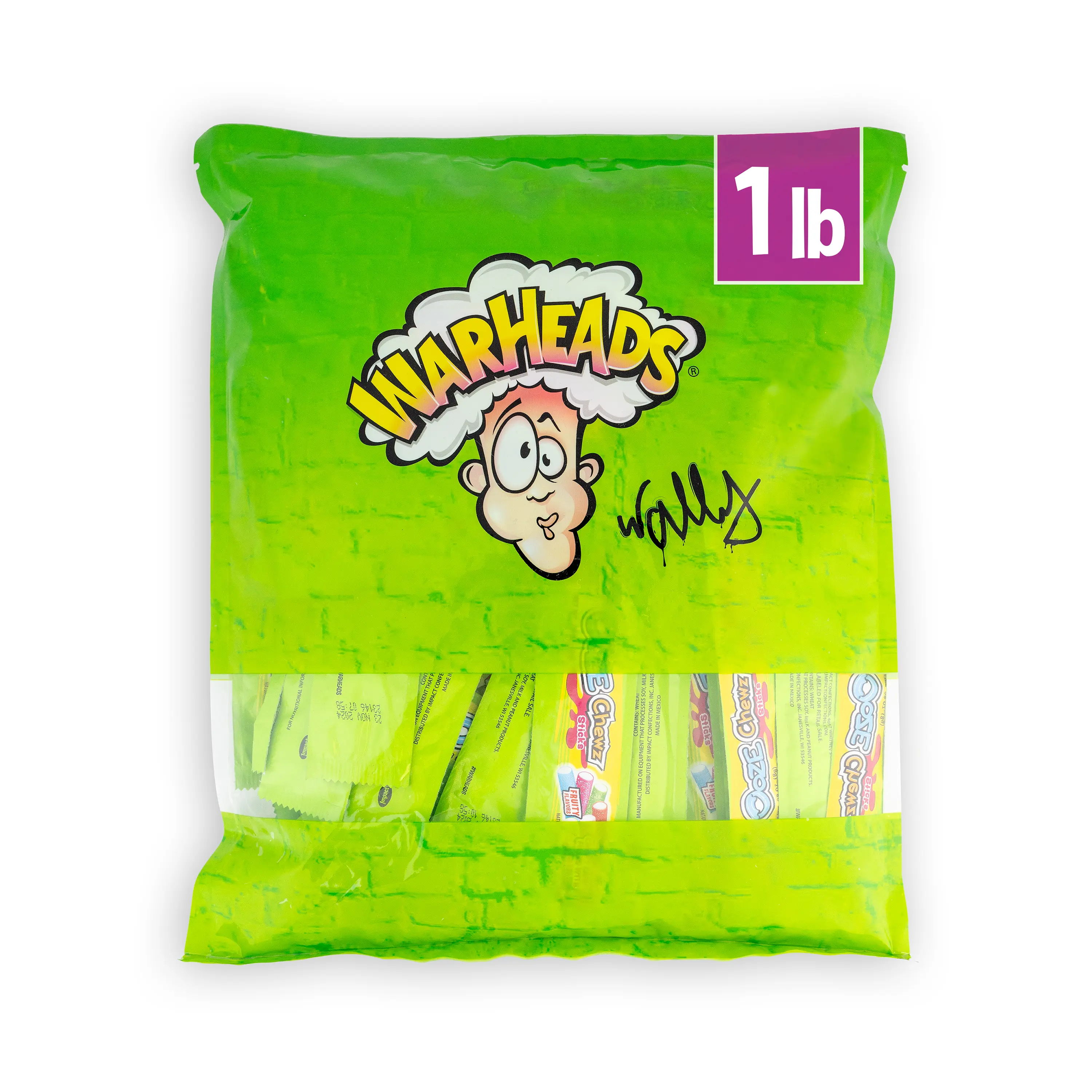 WARHEADS Sour Ooze Chewz Sticks - 1 lb Bulk Bag, Individually Wrapped Chewy Licorice Ropes, Double-Dose Candy for Holiday Snacks - Mango, Strawberry, Green Apple, Black Cherry, Watermelon, Blue Raspberry Flavors Sour Candy