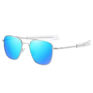Polarized Square Sunglasses for Men Women, Silver Metal Frame Blue Mirror Lens UV400 Protection Driving Shades