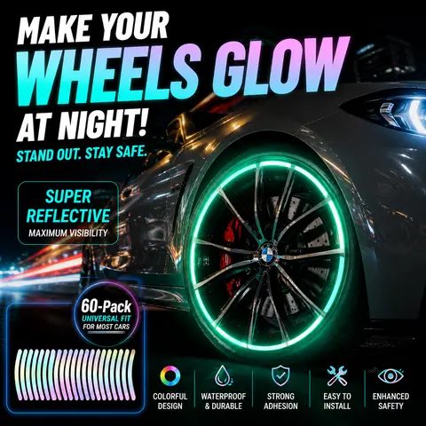 60PCS Glow in The Dark Wheel Rim Stickers – Reflective Car Wheel Decals, Waterproof & Easy to Install, Universal Fit for Most Cars
