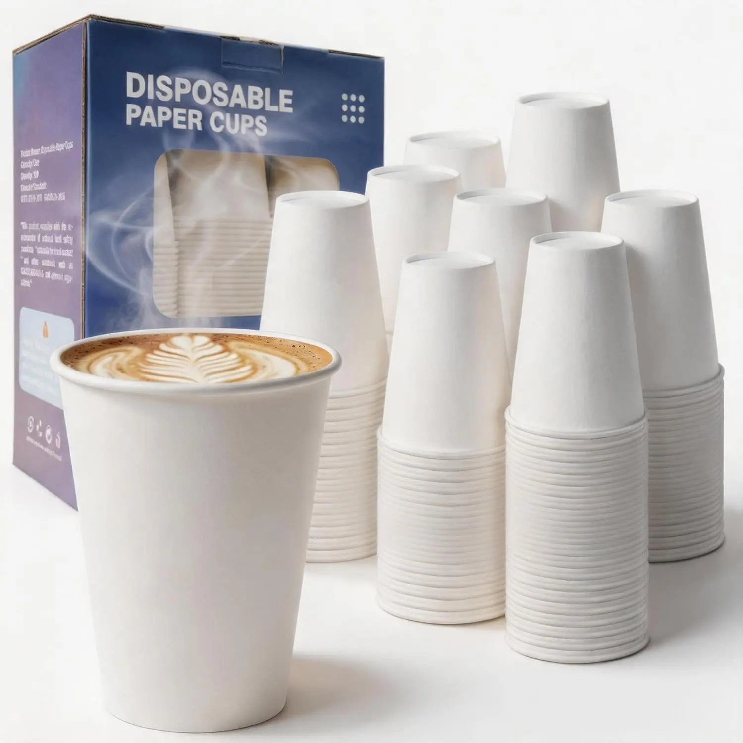 MOUMOULIFE Disposable Paper Coffee Cups 12 oz 300 Count Bulk, Leak-Proof White Coffee Cups for Hot & Cold Beverages, Party Supplies, Recyclable Paper Cups