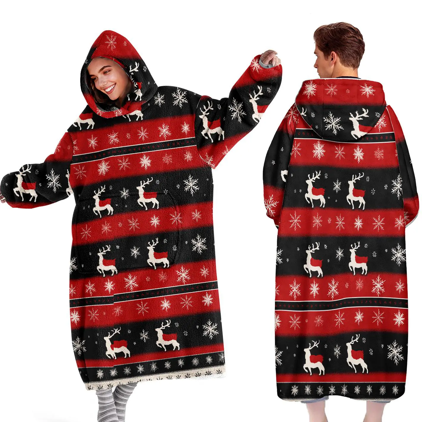 hoodie blanket，Wearable Blanket，Cute Cartoon Deer Snowflake Hooded Blanket, Wearable Plush Throw for Fall Winter, Cozy Soft Sleepwear, Perfect Gift for Birthdays Holidays Christmas Valentine's Day，Christmas Gift,Valentine's Day gift