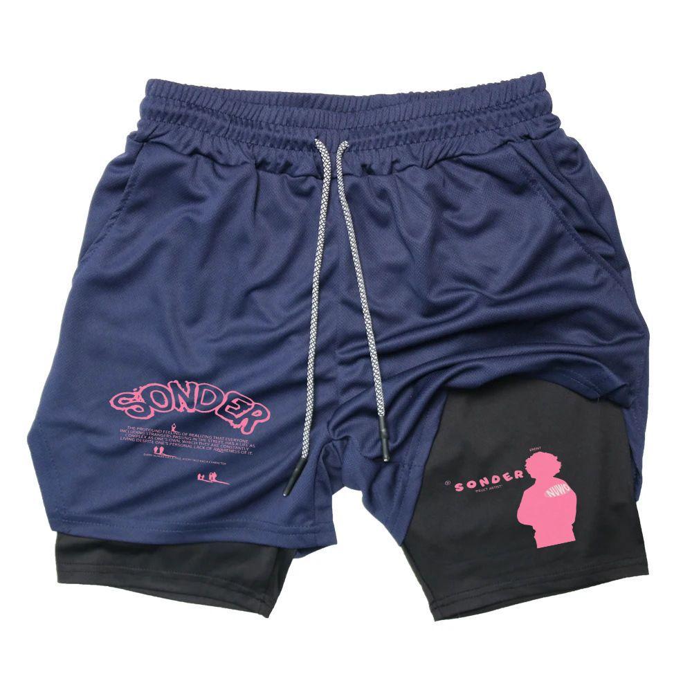 Pink Sonder Rap Short Casual Crewneck Streetwear Made In USA 2 in 1 Fit Casual Pocket Design Shorts for Summer, Fashion Men's Bottoms for Daily Wear, Shorts for Men, Casual Streetwear Shorts