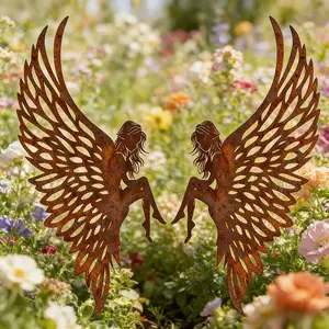 Rustic Angel Wings Metal Wall Decor, Vintage Rust Color, Hollow Feather Design, Outdoor Durable, Ideal Gift, Home & Garden Decoration