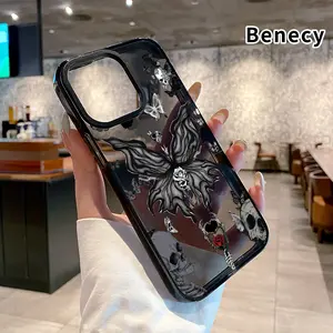 Case for iPhone 16 Pro Max 15 Plus 14 13 12 11 Skull Butterfly Reverie Non-Yellowing Shockproof Clear slim Protective Softcase