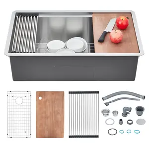 Garvee 30-Inch Undermount Kitchen Sink, Stainless Steel Kitchen Sinks, Single Bowl Kitchen Sink with Accessories, Workstation Drop In Kitchen Sin-k Basin(19*30*10Inch)