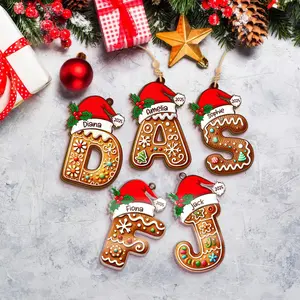 Custom Christmas Name Letter Ornament Hanging Decor 2025, Personalized Gingerbread Cookie Initial Decoration, Stocking Tag Hanging Decor, Christmas Tags Hanging Decor, Kids Ornament