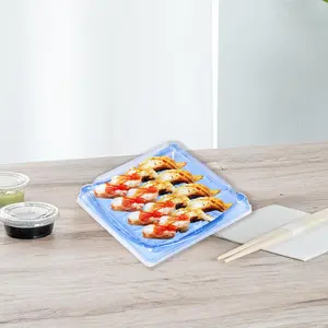 280 Sets 7.28"x7.28"1.96" Sushi Tray Disposable Sushi Container with Lid - Food Disposable Plastic Rectangular Sushi Blue Tray, Takeaway Containers Takeaway Containers for Appetizers Entrees, Desserts, Muffins Cheese Pastry Dessert Boxes Kitchen Utensils