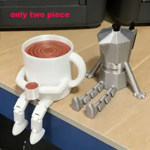 3D Printed Coffee Cup and Moka Pot Model Decorations, Realistic Miniature Figurines, Perfect Gift for Coffee Lovers, Home Office Desk Decoration